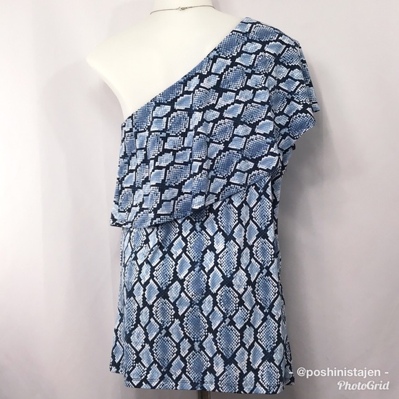 🆕 NWT Michael Kors Blue Python One Shoulder Top - Picture 7 of 8